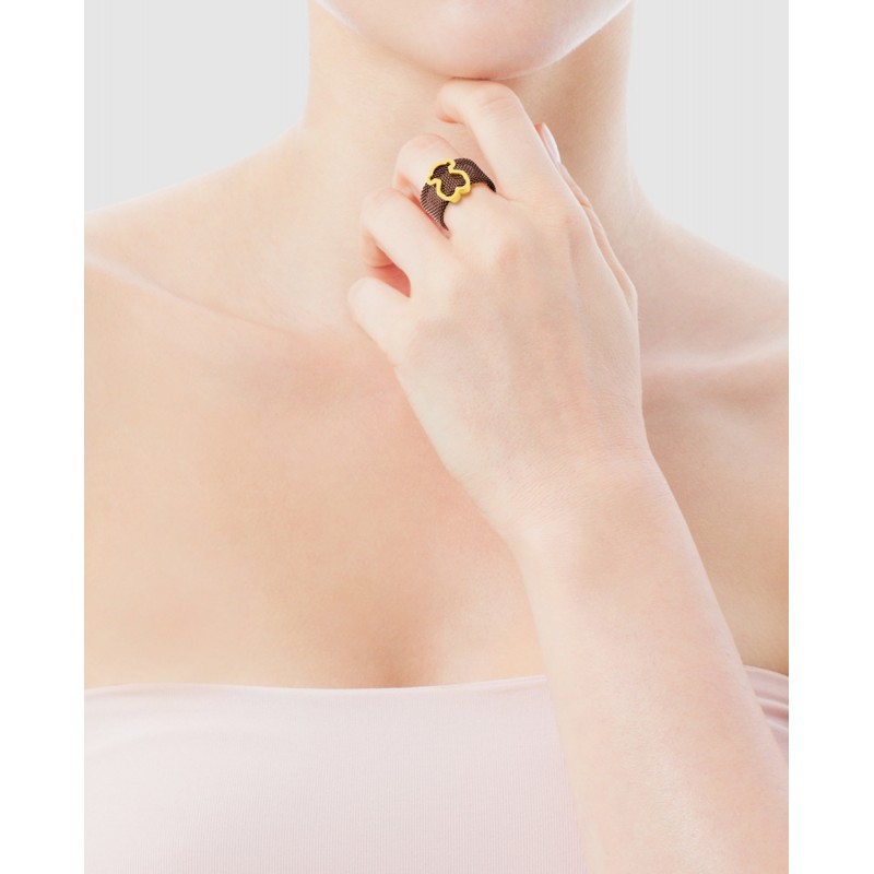 Anillo Icon Mesh en acero marrón y...