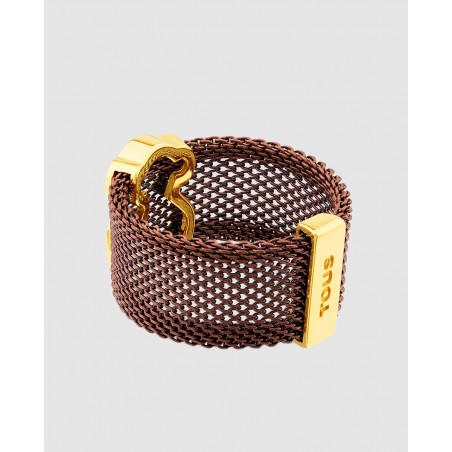 Anillo Icon Mesh en acero marrón y vermeil Tous