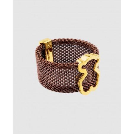 Anillo Icon Mesh en acero marrón y vermeil Tous