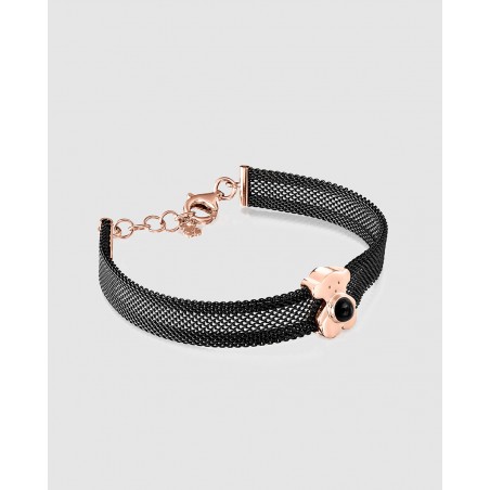 Pulsera Tous ancha Real Sisy de acero IP negro y plata rosa con ónix