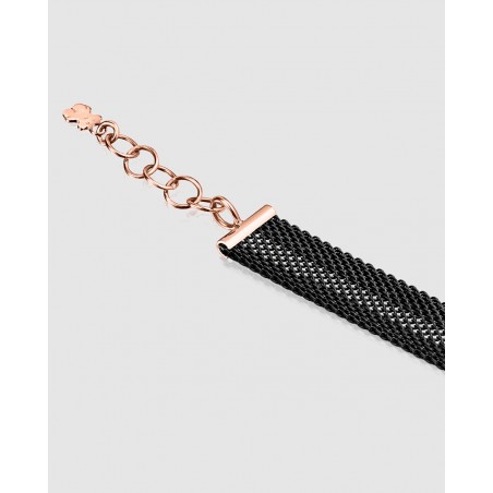 Pulsera Tous ancha Real Sisy de acero IP negro y plata rosa con ónix