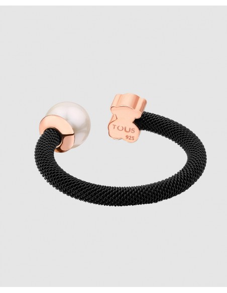 Anillo Tous Icon Mesh en acero negro y perla